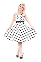 Polka Dot Print Flared-Skirt Halter Belted Fitted Lace-Up  Dress With a Sash 