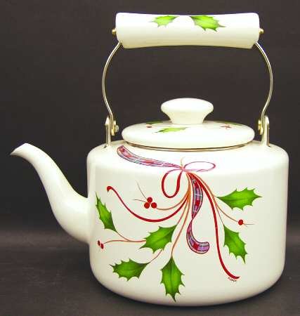 "Lenox China Holiday Nouveau-Gold Metal Kettle with Lid, Fine China"