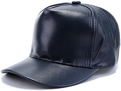 Dapperlin Unisex Plain Color Curved Bill PU Leather Trucker Hat Cap Adjustable Navy Color