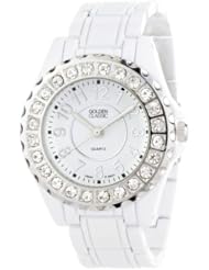 Golden Classic Womens 2284_white "Times Up" Rhinestone Accented White Metal Watch