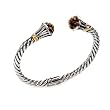 925 Silver & Smoky Quartz Twisted Cuff Bracelet with 14k Gold Accents
