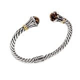 925 Silver & Smoky Quartz Twisted Cuff Bracelet with 14k Gold Accents