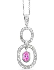 Trio Oval Diamond Pendant In 18K White Gold With A 1.00 ct. Genuine pink-sapphire Center Stone.