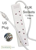 UK-US/JAPAN/CANADA/PHILILINES ELECTRICAL MULTI Travel Adapter PLUG -4 UK Sockets, 1.5m Flex, Connected to safe, moulded earthed US 3 Pin Plug $19.99