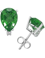 7X5mm Pear Emerald and Diamond Stud Earrings in 14K White Gold