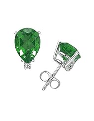 8X6mm Pear Emerald and Diamond Stud Earrings in 14K White Gold