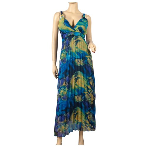 Sexy Blue Chiffon Plus Size Cruise Maxi Dress