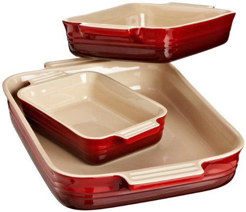 Le Creuset Stoneware Classic Rectangular Dish, Cherry, Set of 3