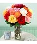Roses - Dozen Assorted Rose Flowers + 6 FREE with Vase