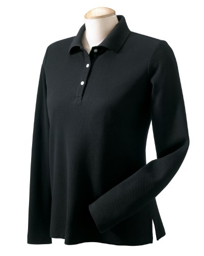 Devon & Jones Ladies Pima Piqué Long-Sleeve Polo, Large, BLACK