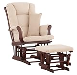 Stork Craft Custom Tuscany Cherry Finish Glider and Ottoman with Free lower lumbar pillow, Beige Cu