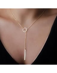 Single Detail Page Misc: Chic Y Shaped Gold Plated Bar Circle Lariat Style Necklace