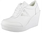 VOLATILE Cash Platform Wedge Rhinestone Womens Shoes White Size 7.5