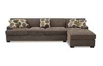 Hot Sale Bobkona Poundex Benford Collection Faux Linen Chaise Sofa, 2-Piece, Slate