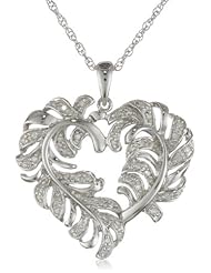 Sterling Silver Feather Heart Diamond Pendant Necklace (1/6 cttw, I-J Color, I2-I3 Clarity), 18"