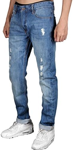 Jumpers Ministry Men's Dark Distressed Tapered Skinny Relaxed Slim Fit Denim Jeans 34 Light Indigo