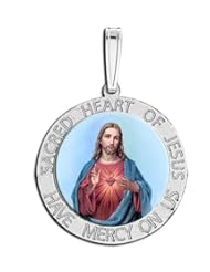 Sacred Heart of Jesus Medal "Color " - Available in Solid 14K Yellow or White Gold, or in Sterling Silver