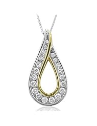 14k White and Yellow Gold Tear Drop Diamond Pendant Necklace (GH, SI3-I1, 0.74 carat)