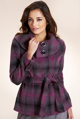 Per Una Large Collar Check Jacket with Wool