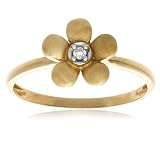10k Yellow Gold Matte Diamond Flower Ring