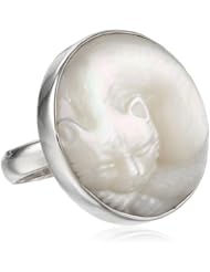 Sajen Sterling Silver Carved Mother-of-Pearl Sleeping Cat Ring