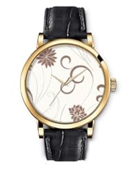 SPRAWL Aanalog Fashion Series Gold Ladies Watches of Genuine Black Leather Strap,Unique Wrist Watch for Women Girls Designed with Flores coffee on white background
