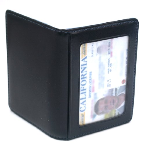 New Black & Blue Faux Leather Id Window Business Credit Card Wallet Holder Purse