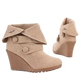Damen Schuhe, STIEFELETTEN, KEIL WEDGES WARM GEFÜTTERT, 937-1, Synthetik in hochwertiger Leder Optik