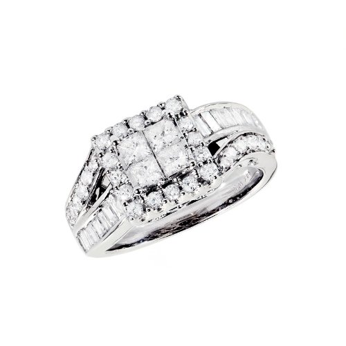 14k White Gold Engagement Band Baguette Princess Round Accents White Diamond Ring (1 ctw, G Color, SI2 I1 Clarity) 41QwaM15uUL 14k White Gold Engagement Band Baguette Princess Round Accents White Diamond Ring (1 ctw, G Color, SI2 I1 Clarity)