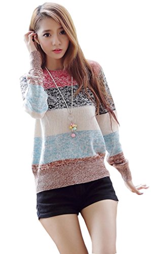 セーター プルオーバー ボーダー ニット 長袖 アースカラー ゆったり エレガンス キュート カジュアル パーティ ２次会 レディース 秋物 冬物 可愛いスカーフ付き R358