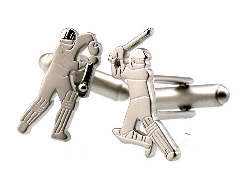 Sunnylink Cufflinks Playing Cricket Silver Cuff Links
