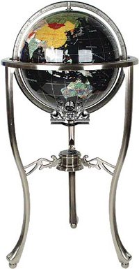 37 Floor Standing Black Onyx Gemstone Globe with Silver Stand