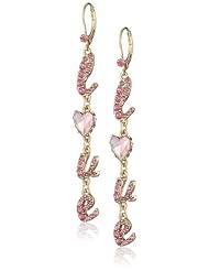 Betsey Johnson "Iconic Pinkalicious" Love Crystal Heart Linear Drop Earrings