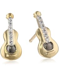 XPY 10k Yellow Gold Guitar and Diamond Stud Earrings (.03cttw, I-J Color, I2-I3 Clarity)