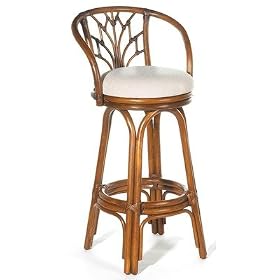 Click here to buy Valencia Indoor Rattan 30 Swivel Bar Stool Fabric: Molokai Rain by Hospitality Rattan.