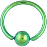Single PVD Stainless Steel Captive Bead Ring: 14g 3/8 Green