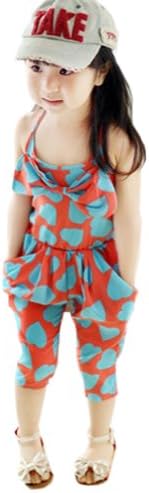 Weixinbuy Girls Jumpsuits Love Print Chiffon Romper Overall Cropped Pants Shorts