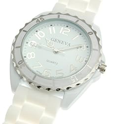 Beautiful Wrist Watch Large White Bezel Round Silicone Face