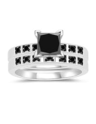 1.17-1.67 Cts Black Diamond Matching Ring Set in 14K White Gold