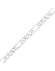 Sterling Silver 9.5mm Pave Flat Figaro Chain - 8 Inch