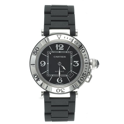 Cartier Men s W31077U2 Pasha Seatimer Automatic Stainless Steel and Rubber Watch