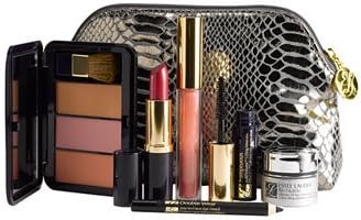Estee Lauder Gift Set a Metallic Print Makeup Bag Pure Color Gloss in Fuchsia Fantasy, Pure Color Lipstick in Rubellite, Mini Sumptuous Bold Volume Lifting Mascara, Mini Double Wear Stay-in-place Eye Pencil in Onyx, Re-nutriv Ultimate Lift Age-correcting Creme 7ml, 3-pan Blush Compact