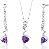 Museum Style 1.50 carats Trillion Cut Sterling Silver Rhodium Finish Amethyst Pendant Earrings Set