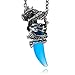 Men's Stainless Steel Pendant Necklace Crystal Silver Blue Dragon Wolf Tooth Tribal -with 23 inch Chain