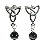 Trinity Knot Dangle Black and Gray Bead Design Post Earrings