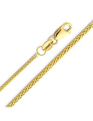14K Yellow Gold 1.1mm Braided Wheat Chain Necklace with Lobster Claw Clasp - 16" Inches