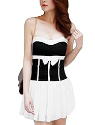 Strapless Corset   Waistline Cotton/Polyester Mesh  Stretchy Colorblocking Tiered Homecoming Dress  With a Bow(s)