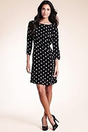 Slash Neck Rear Zip Spotted Dress