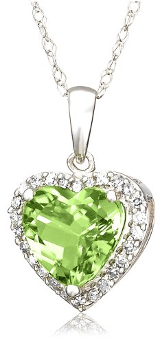 10k Choice of White or Yellow Gold, August Birthstone, Peridot and Diamond Heart Pendant