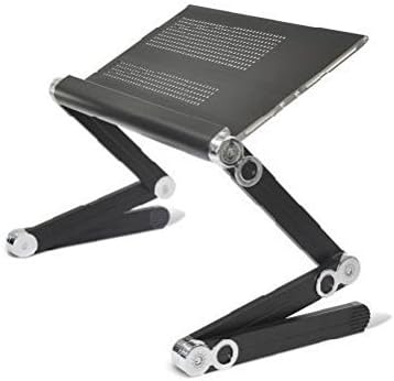 Adjustable Laptop Table with Notebook PC Clamp | Portable Uncaged Ergonomic Sit/stand Desk with Tablet PC Clip | Folding Ventilated Computer Desk (Black)